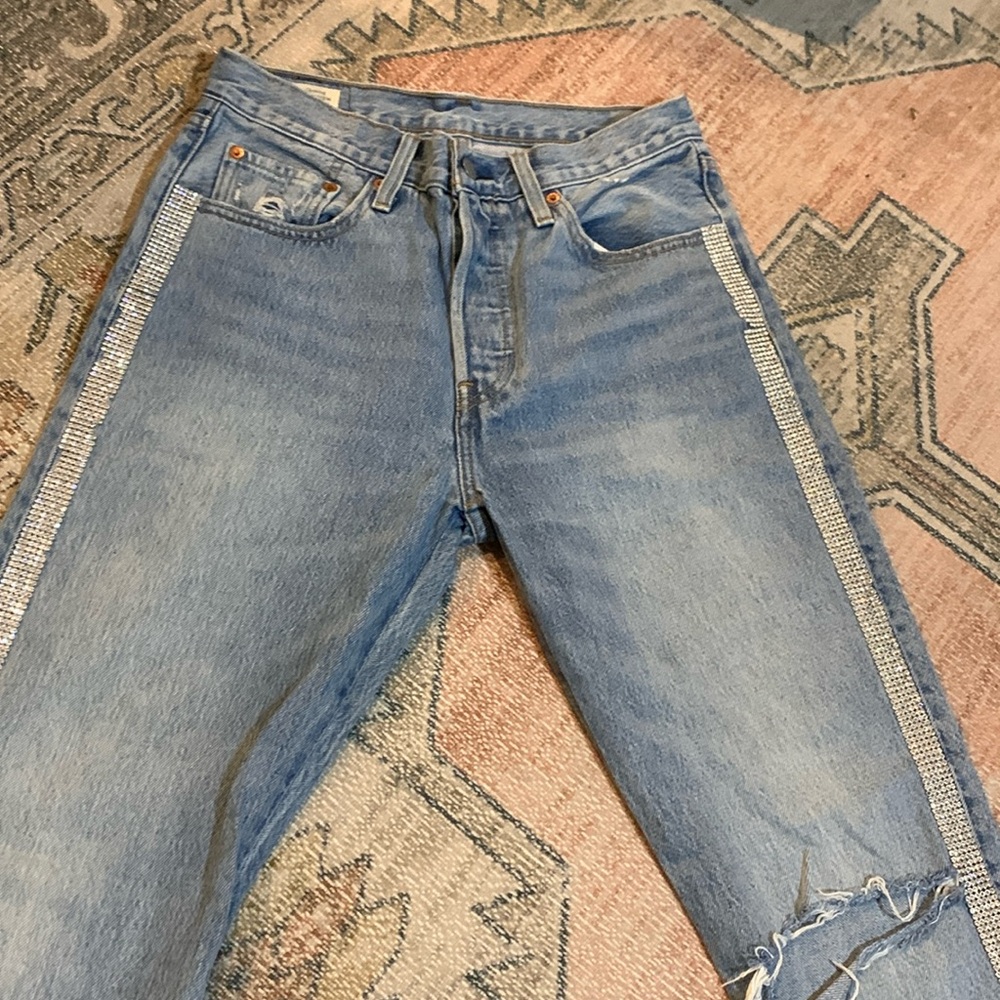 Women’s Levi’s 501 Straight Leg Button Fly Bling Jeans